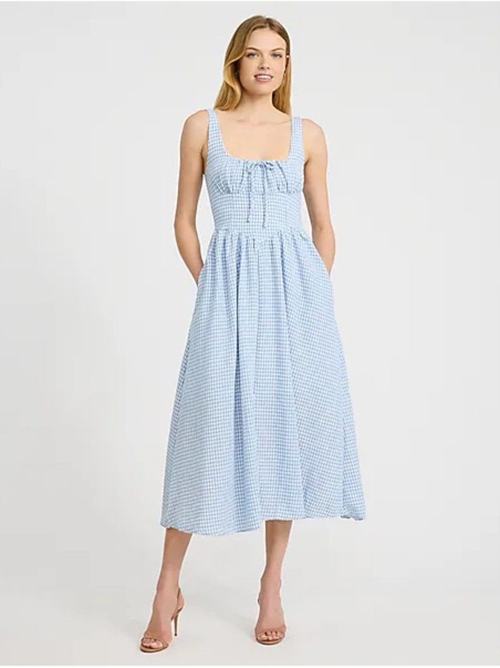 THIRTY THIRTY DRESS SIZE XS Blue Gingham Tie-Front Midi Sundress